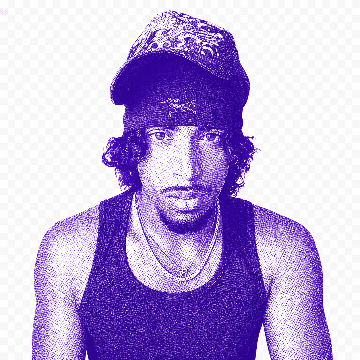 Aman, UGM co-founder, in a purple halftone duotone portrait.
