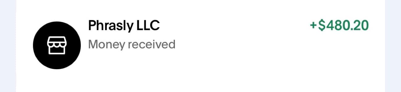 Payment received, plus $480.20 from Phrasly